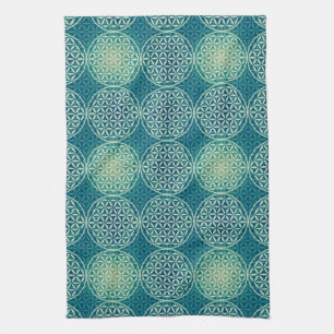 Linge De Cuisine Fleur de vie - motif de timbre - bleu cyan