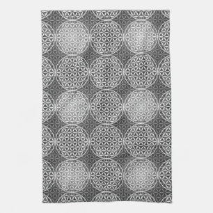 Linge De Cuisine Fleur de vie - motif de timbre - gris