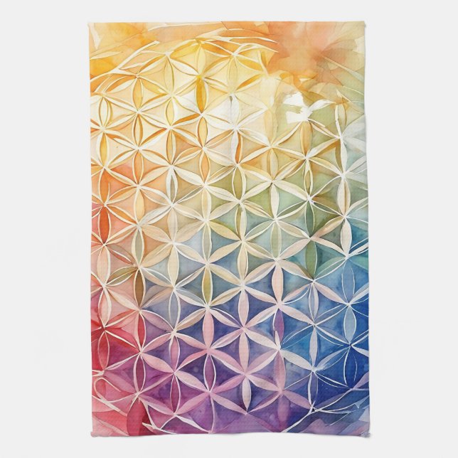 Linge De Cuisine Fleur de vie - Peinture aquarelle (Vertical)