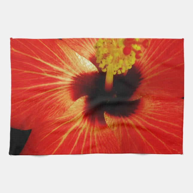 Linge De Cuisine Fleur d'Hibiscus rouge-orange (Horizontal)