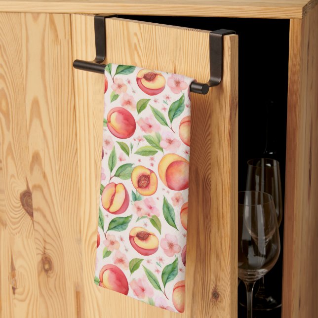 Linge De Cuisine Fleur du verger de Pêche - Aquarelle Fruit & Flora (Pliage en tiers)