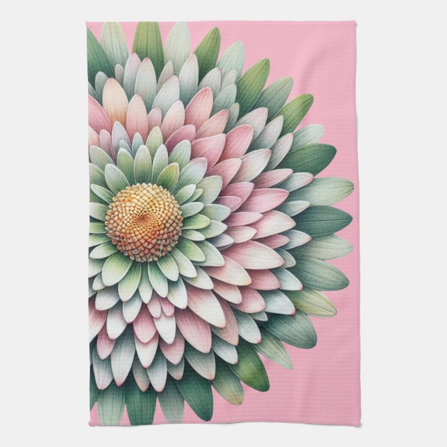 Linge De Cuisine Fleur Mood - Rose, Sage et Jaune (Vertical)