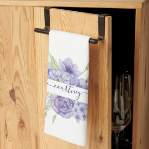 Linge De Cuisine Fleur personnalisée aquarelle violette