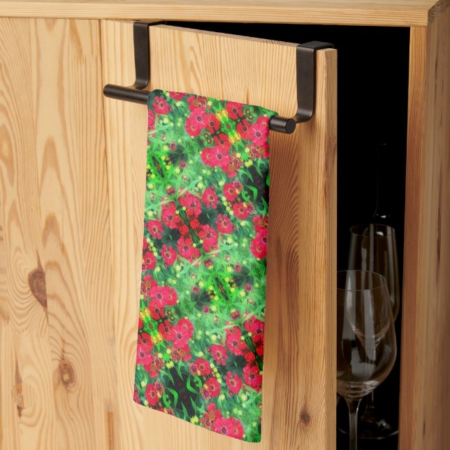 Linge De Cuisine Fleur rouge Zinnia de fond Motif Abstrait (Pliage en tiers)