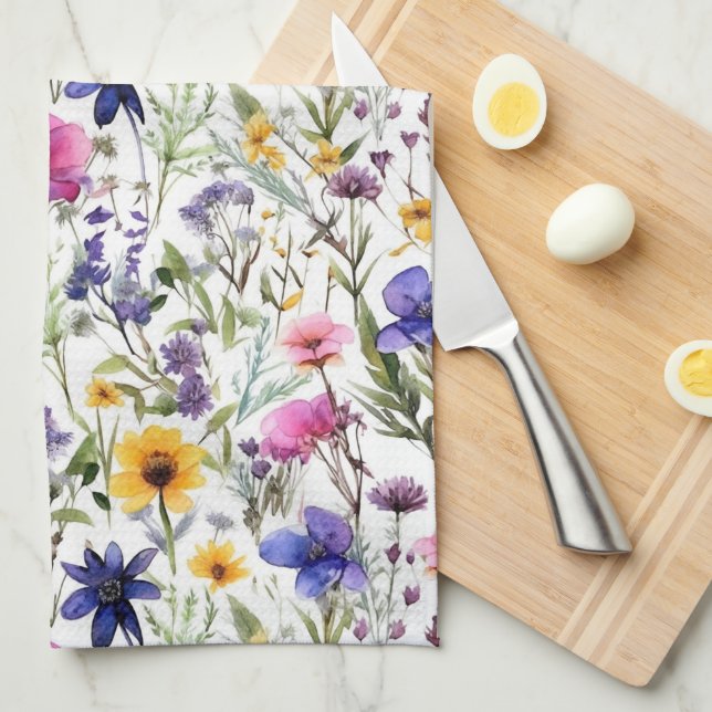 Linge De Cuisine Fleur sauvage Anniversaire Douche Mariage Aquarell (Quart Plié)