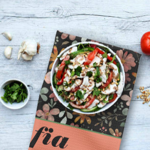 Linge De Cuisine Fleur sauvage jaune boho motif nom personnalisé no