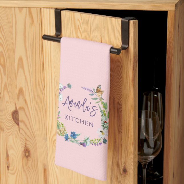 Linge De Cuisine Fleur sauvage rose pâle (Pliage en tiers)