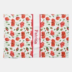 Linge De Cuisine Fleur sauvage Rouge Poppy Motif Floral Nom personn