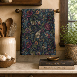 Linge De Cuisine Fleur Vintage Broderie Florale Sombre Élégante