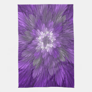 Linge De Cuisine Fleur Violette Psychedelique Art Fractal Abstrait