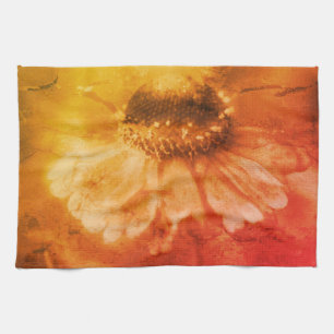 Linge De Cuisine Fleur Zinnia Daisy Soft À Sepia Vintage