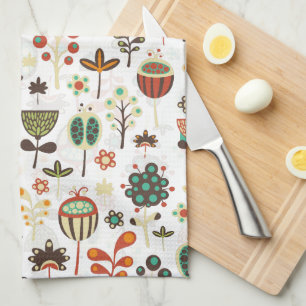 Linge De Cuisine Fleurs Abstraites Brown Vertes Et Rouges