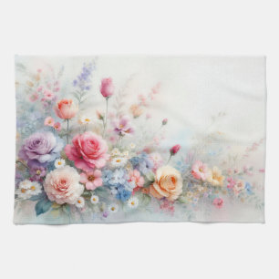 Linge De Cuisine Fleurs aquarelles modernes tendance élégantes