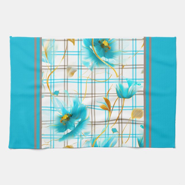 Linge De Cuisine Fleurs Bébé Bleues Sur Un Arrière - plan Plaid (Horizontal)
