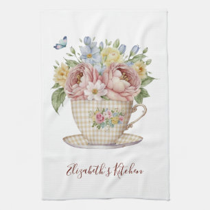 Linge De Cuisine Fleurs bleu rose rose personnalisées en Teacup