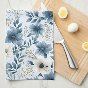Linge De Cuisine Fleurs bleues et beiges