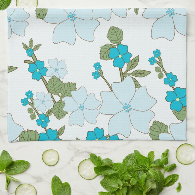Linge De Cuisine Fleurs Bleues, Motif Floral, Motif De Fleurs (Plié)