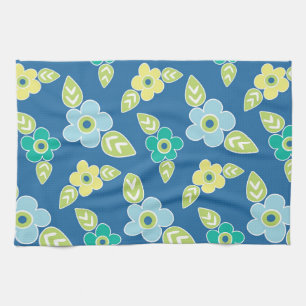 Linge De Cuisine Fleurs bleues rétro