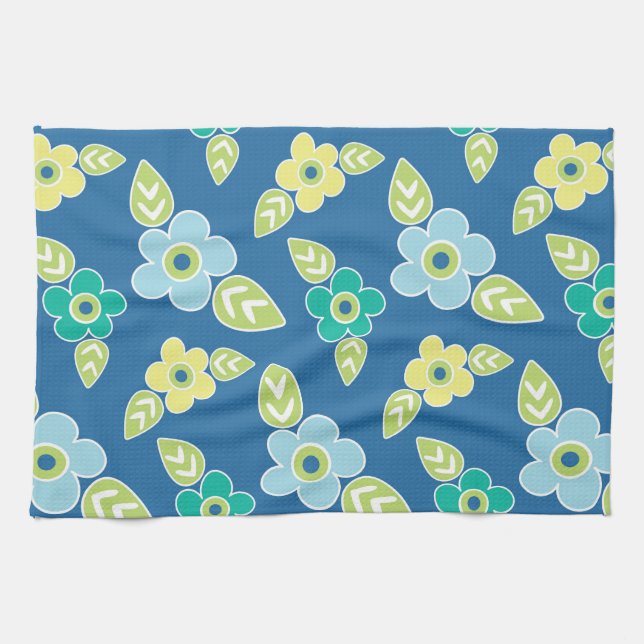 Linge De Cuisine Fleurs bleues rétro (Horizontal)