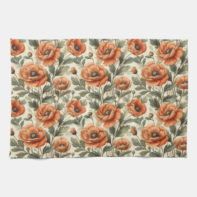 Linge De Cuisine Fleurs botaniques du pavot orange (Horizontal)