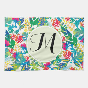 Linge De Cuisine Fleurs d'aquarelle de la jungle Floral Fine Monogr