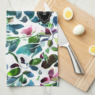 Linge De Cuisine Fleurs d'aquarelle motif botanique monogrammé
