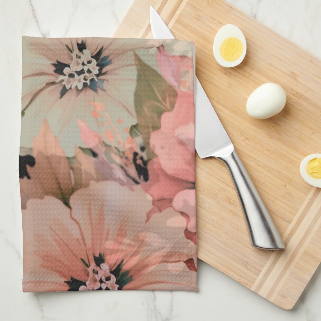 Linge De Cuisine Fleurs d'aquarelle Pastel (Quart Plié)