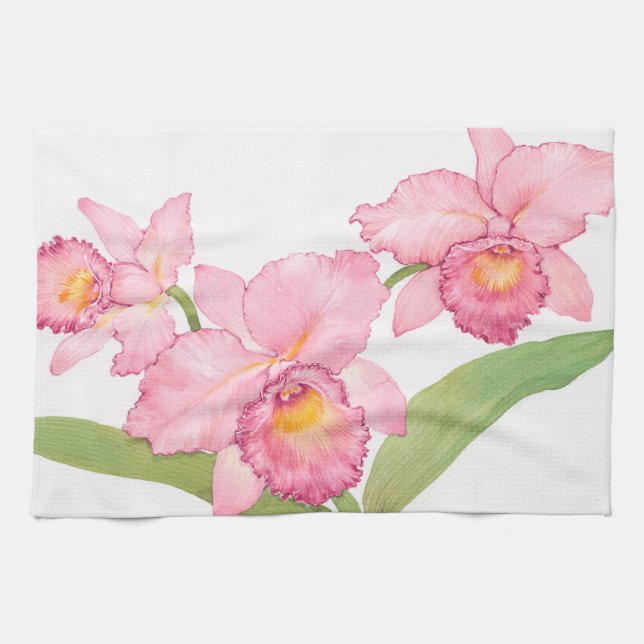 Linge De Cuisine Fleurs d'aquarelle rose exotique (Horizontal)