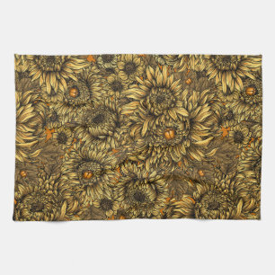 Linge De Cuisine Fleurs de chrysanthèmes jaunes et coléoptères oran