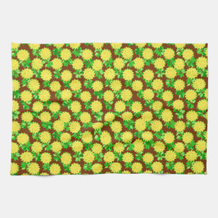 Linge De Cuisine Fleurs de dahlia en jaune et chocolat