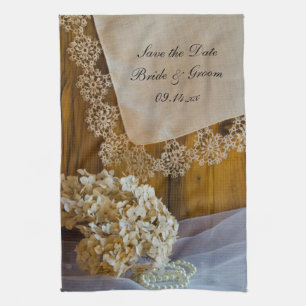 Linge De Cuisine Fleurs de dentelle de pays Mariage d'étable Enregi