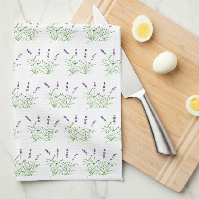 Linge De Cuisine Fleurs de lavande herbes d'aquarelle violet chic (Quart Plié)