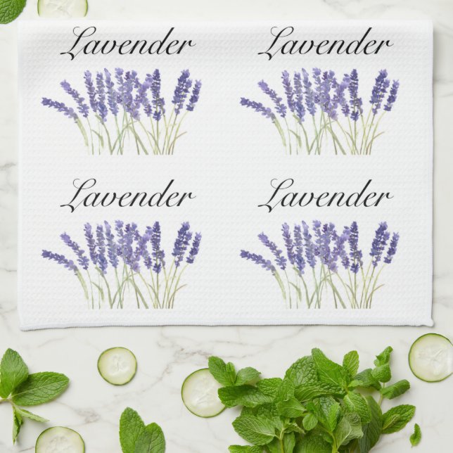 Linge De Cuisine Fleurs de lavande herbes d'aquarelle violet chic (Plié)