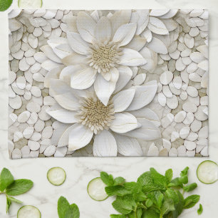 Linge De Cuisine Fleurs de Lotus Blanc Or