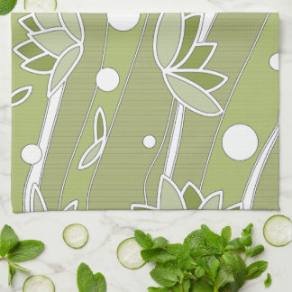 Linge De Cuisine Fleurs de lotus vert sur bandes d'olivier