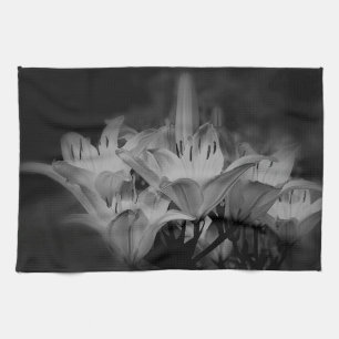 Linge De Cuisine Fleurs de lys en noir et blanc