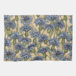 Linge De Cuisine Fleurs de maïs bleues, fleurs sauvages sur le jaun