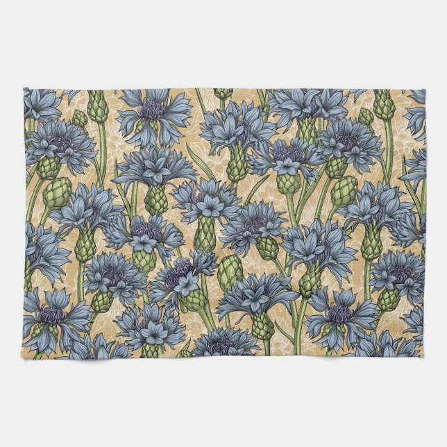 Linge De Cuisine Fleurs de maïs bleues, fleurs sauvages sur le jaun (Horizontal)