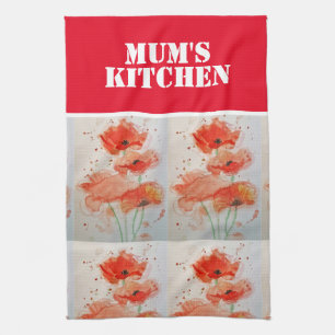 Linge De Cuisine Fleurs de pavot rouge Poppies Aquarelle florale
