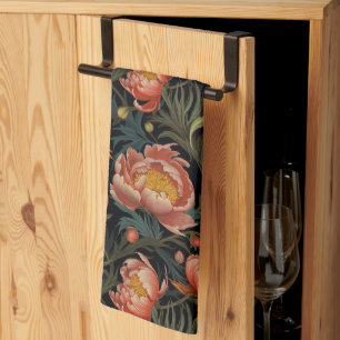 Linge De Cuisine Fleurs de pivoine orange foncé et moody