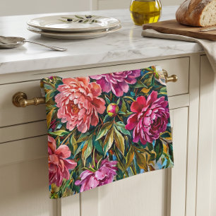 Linge De Cuisine Fleurs de pivoine peintes de couleur élégante