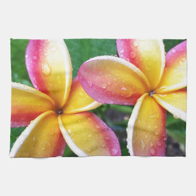 Linge De Cuisine Fleurs de Plumeria de Maui Hawaï (Horizontal)