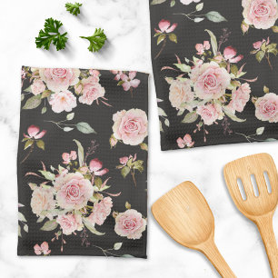 Linge De Cuisine Fleurs de rose rose aquarelle motif floral