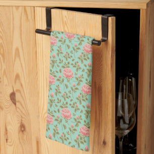 Linge De Cuisine Fleurs de rose rose Vintage Turquoise