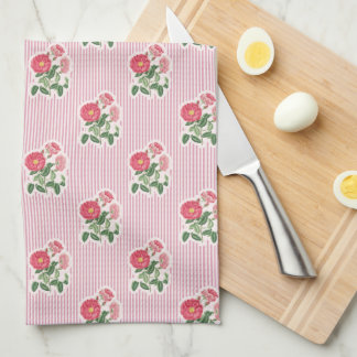 Linge De Cuisine Fleurs de roses sauvages vintage roses rayées