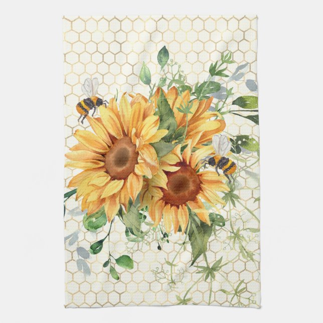 Linge De Cuisine Fleurs de soleil et abeilles (Vertical)