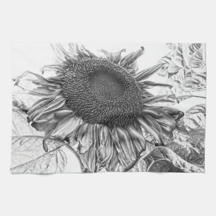 Linge De Cuisine Fleurs De Soleil Géantes Vintage Art Noir Et Blan