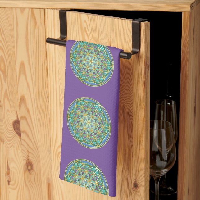 Linge De Cuisine FLEURS DE VIE - Géométrie Sacrée Design 1 (Pliage en tiers)