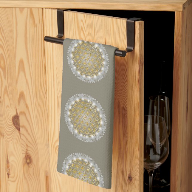 Linge De Cuisine FLEURS DE VIE - Géométrie Sacrée Lumière 1 (Pliage en tiers)