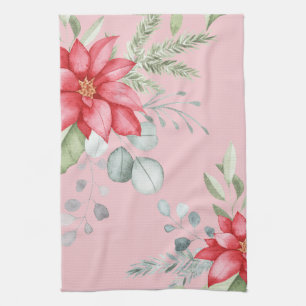 Linge De Cuisine Fleurs d'eau de Noël Poinsettia & verdure
